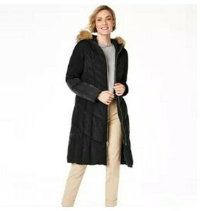 Cole Haan Chevron Quilt Hooded Down Coat SZ Large
